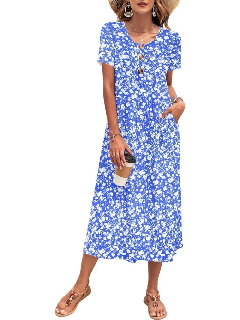 Summer Midi Dress for Women | Casual Loose Fit Short Sleeve Sundress